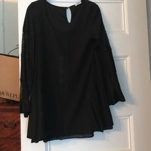 Black mini dress with lace sleeves